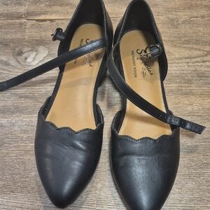 Seychelles Black Flats with Ankle Strap and Rounded Toe